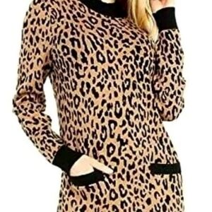 NWOT J Crew Leopard Print Knit Mock Neck Sweater Dress XXS